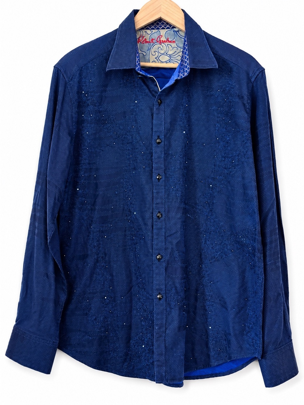 Robert Graham Limited Edition Button-Front Shirt XL Blue Embellished Long Sleeve